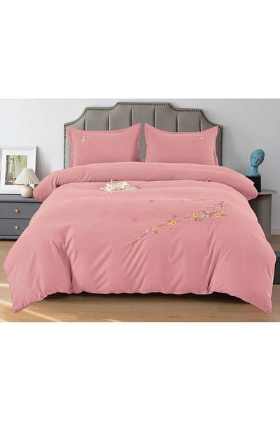 Pucioasa Lenjerie de pat dublu de lux, Pucioasa, model brodat M4, finețe, 4 piese, 2 persoane, 245x250cm, Plu
