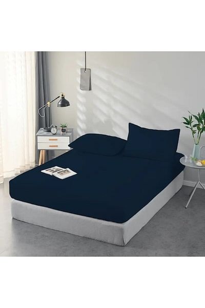 OEM Bed sheet, Uni, 3 pieces, 2 persons, Microfiber, 160x200cm, Navy blue