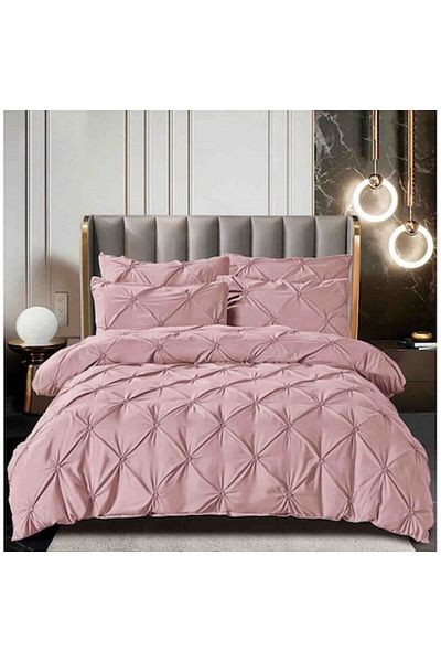 JOJO HOME Double Bed Linen, Jojo Home, Plain, Embroidered Pleats Model, 6 pieces, Finet, 160x200cm, Pink