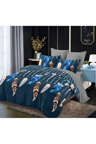 OEM Bed Linen, Finet, 6-piece, for 2 Persons, Indian Feather Design, 230x250cm, Multicolor
