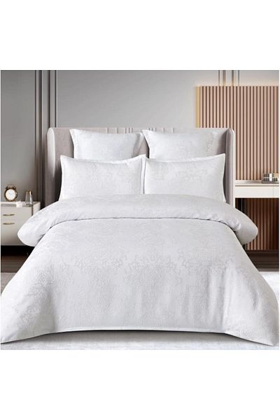 OEM Double Bed Linen, Elegant Pattern, Silk Imitation, 6 Pieces, 2 Persons, 180x200cm, White