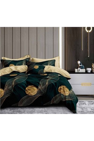 OEM Lenjerie de pat dublu, 6 piese, 2 persoane 180x200 cm, imprimeu modern, multicolor