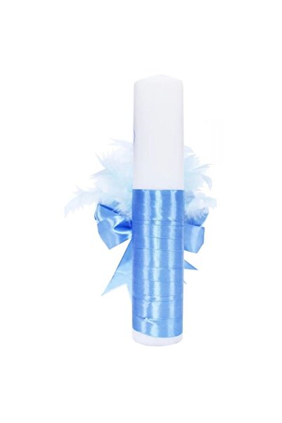 OEM Lumânare Botez, Panglică de Satin, Pene și Mesaj de la Nași, 30x5cm, Albastră