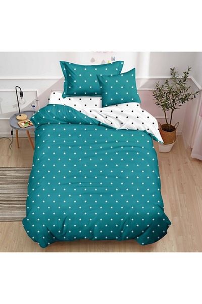 OEM Reversible Bed Linen, Elasticated Sheet, Finet, Single, 4 Pieces, 140x200cm, Bicolored Stars