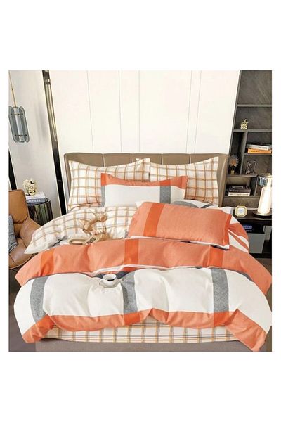 OEM Double Bed Linen, Two-Sided, Multicolor Stripes, 6 Pieces, 180x200cm, Satin Finet
