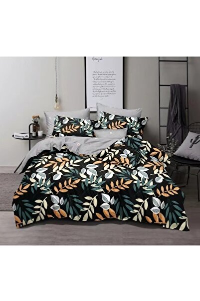 OEM Set pat dublu, 6 piese, 2 persoane, 180x200 cm, imprimeu frunze multicolor