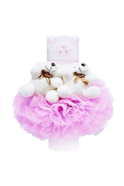 OEM Λαμπάδα Βάπτισης, Τούλι, Πελούς Αρκουδάκια, 20x7εκ., Ροζ