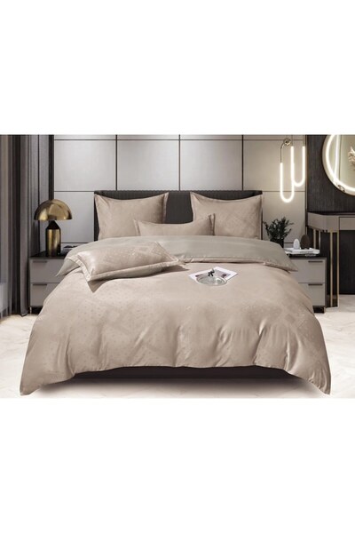 OEM Double Bed Linen Jacquard, 6 Pieces, Elastic, 180x200 cm, Beige, M1