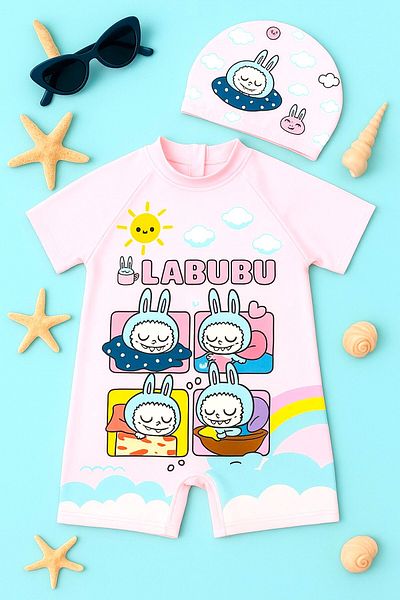 DeKuBaby New Season Cute Character Printed Boned Fast Drying Featured Girl's Jumpsuit Swimsuit