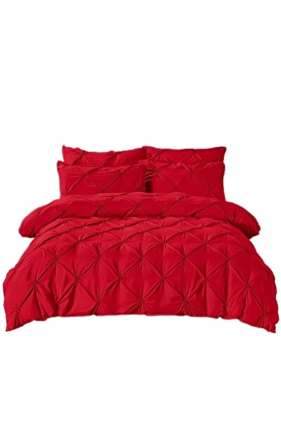 JOJO HOME Double Bed Set, Jojo Home, Uni, Pleated Embroidery, 6 Pieces, Finet, 230x250cm, Red