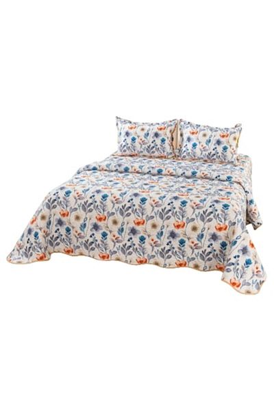 OEM Cuvertura de pat, Microfibra, 3 piese, 2 persoane, 220x240cm, Imprimeu Flori Bicolore, Multicolor