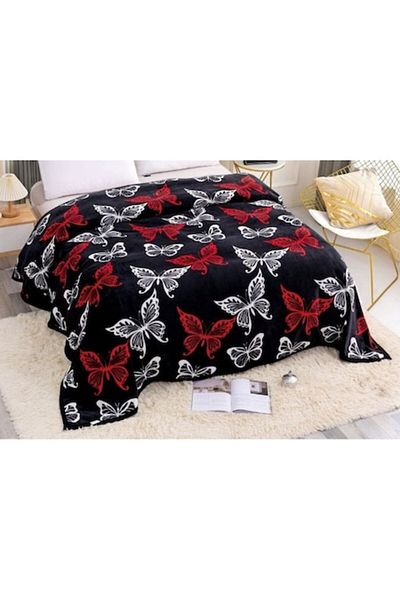 JOJO HOME Patura Cocolino cu bordura si blanita, pentru pat dublu, Jojo Home, imprimeu Fluturi, 2 persoane, 20