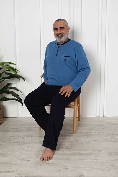 KAPİTEX Set de pijamale pentru bărbați, cu mâneci lungi, cu șase buzunare, culoare indigo