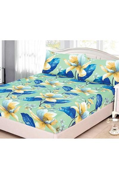 OEM Cearșaf de pat cu elastic, 1 persoană, 2 piese, imprimeu floral modern, multicolor, 140x200 cm