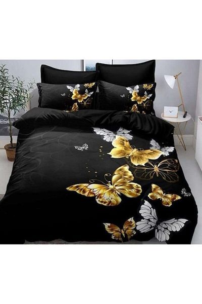 OEM Double bed linen, 230 x 250 cm, 6 pieces, 2 persons, 3D, finet, butterfly print, multicolor
