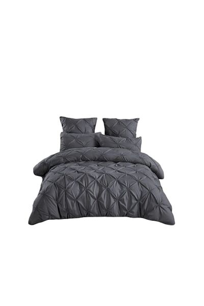 OEM Double Bedding Set, Embroidered Pleats Model, Uni, 6 Pieces, 2 Persons, Cotton Finet, 230x250cm, Dar