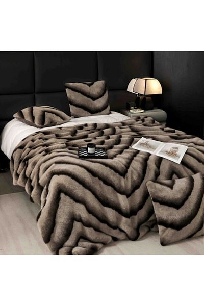JOJO HOME Luxury Blanket and Pillow Cases, Artificial Mink Fur, Bicolor, 3 Pieces, 200x230cm, Black-Light Brow