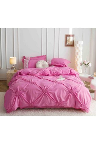 JOJO HOME Double Bed Sheet, Jojo Home, Uni, Embroidered Hearts Model, 6 Pieces, Finet, 230x250cm, Pink