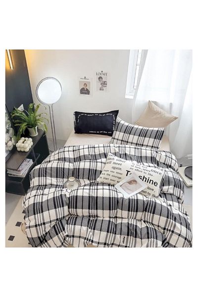 OEM Double Bed Linen, Two-Sided, Checkered Print, 6 Pieces, 180x200cm, Finet Satin