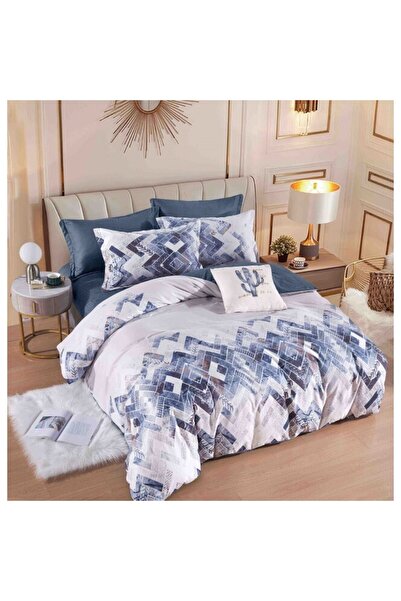 JOJO HOME Lenjerie de pat, Jojo Home, Imprimeu Abstract, 6 piese, 2 persoane, 245x250cm, Finet Superior, Alb-B