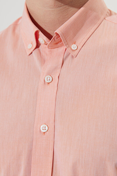 AC&Co / Altınyıldız Classics Ανδρικό Πορτοκαλί Slim Fit Slim Fit με κουμπιά γιακά 100% βαμβακερό πουκάμισο με σχέδιο