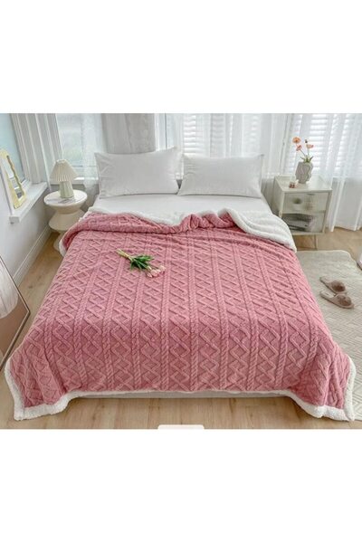 OEM Sherpa Throw Blanket, Grofat 3D Tricot, 200x230cm, Pink
