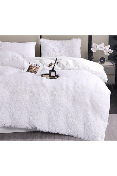 OEM Pilota si 2 fete de perna, Fluffy, 2 persoane, 3 piese, 200x230cm, alb