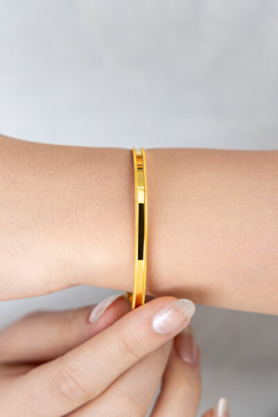 Black Sea Port 925 Ayar Gümüş Üzeri 22 Ayar Altın Kaplama Kalın Oluklu Ajda Bilezik