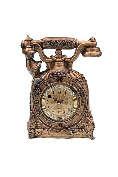 OEM Decoratiune Telefon cu Ceas, Rasina si Plastic, 19x25cm, Bronz Metalizat