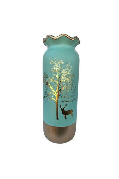 OEM Ceramic Vase with Wide Opening and Deer & Tree Design, 11x30 cm, NJB-522