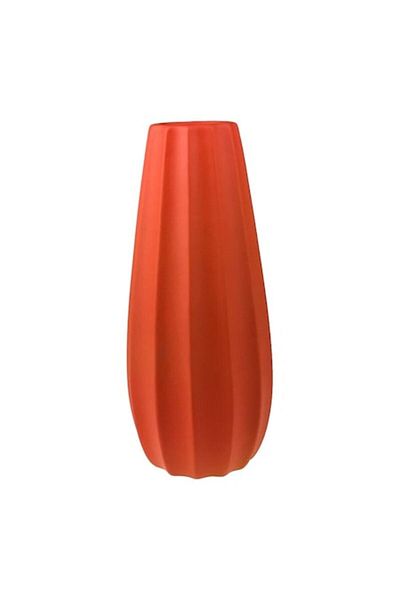 OEM Vază ceramică cu dungi verticale, formă de lacrimă, 10x25 cm, piersică