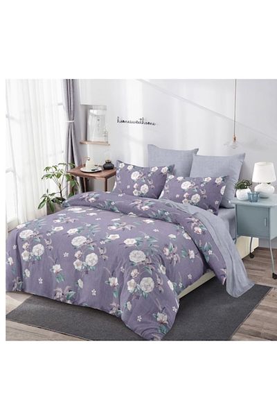 OEM Double bedding set, 6 pieces, rose print, 230x250cm, gray