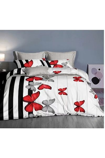 OEM Double Bed Linen, 6 Pieces, 2 Persons 180x200 cm, Butterfly Print, Multicolor