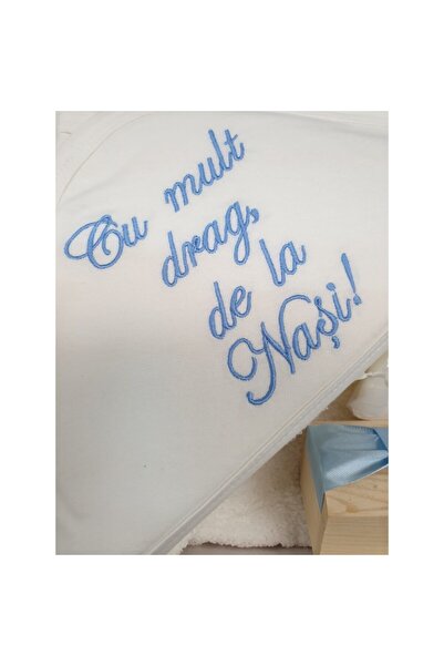 OEM Trusou pentru botez, "Cu mult drag de la Nasi", 7 piese, bleu