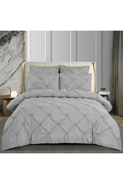 OEM Double Bedding Set, Embroidered Design, Finet, 6 Pieces, 2 Persons, Uni, 180x200cm, Light Gray
