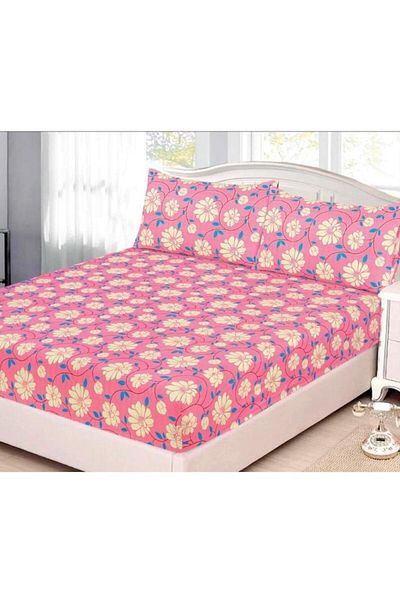 OEM Husa de pat, 1 persoana, cu elastic, 2 piese, imprimeu floricele, multicolor, 90x200 cm