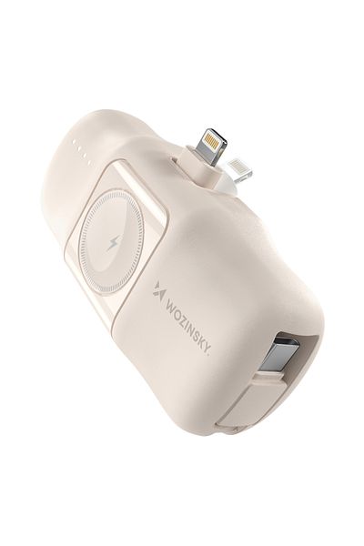 WOZINSKY Mini powerbank 5000mAh 15W iPhone Lightning i ładowarką do Apple Watch - beżowy