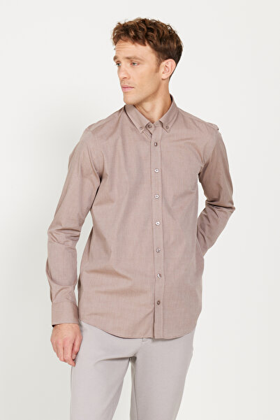 AC&Co / Altınyıldız Classics Men's Brown Slim Fit Slim Fit Buttoned Collar Patterned Shirt