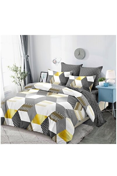 OEM Lenjerie de pat, Finet, 6 piese, 2 persoane, Imprimeu triunghiulete, 230x...