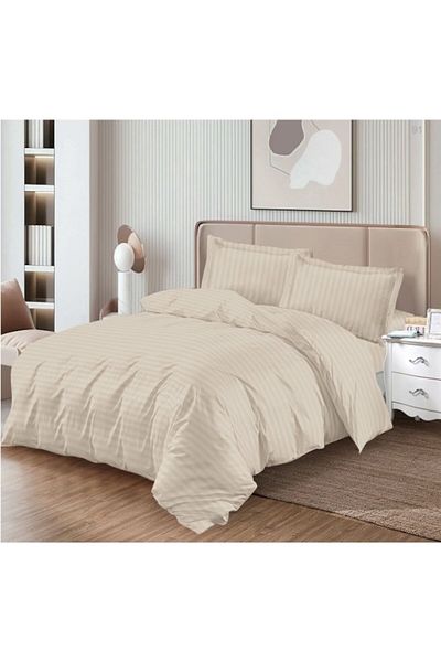 OEM Set de lenjerie de pat Damasc cu elastic, 4 piese, bej, 180x200 cm