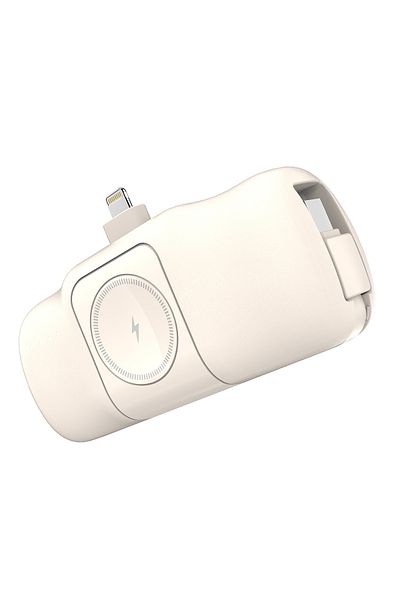 WOZINSKY Mini powerbank 5000mAh 15W iPhone Lightning i ładowarką do Apple Watch - beżowy