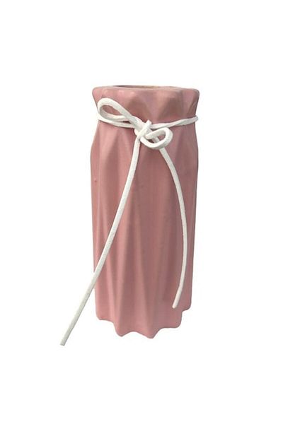 OEM Ceramic Vase with Stripes and String, Pink, 7x14 cm