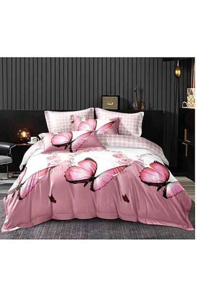 OEM Set lenjerie de pat dublu, 6 piese, 180x200 cm, imprimeu 3D cu fluturi, multicolor