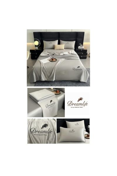 OEM Double bed linen set with summer duvet, Uni, 4 pieces, 2 persons, 240x245cm, Silk, Grey