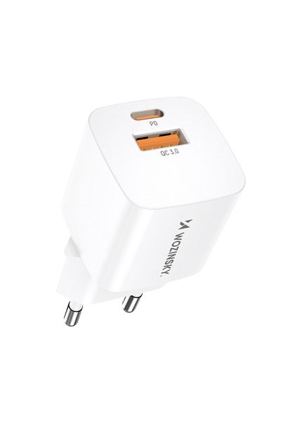 WOZINSKY Încărcător de perete PD QC 3.0 100-240V 20W USB-C USB-A Alb