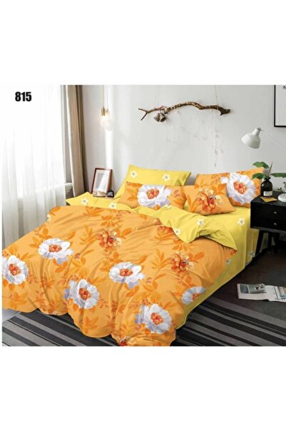 OEM Double bed linen set, 6 pieces, 2 persons, 245x250 cm, floral print, yellow