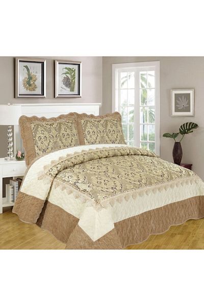 OEM Cuvertura si 2 fete de perna, Catifea Lux, 3 piese, 2 persoane, 180x200cm, Bej