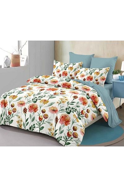 OEM Double Bed Linen Set, Spring, Elastic Sheet, 6 Pieces, 2 Persons, 180x200cm, Finet, Multicolor Flowe
