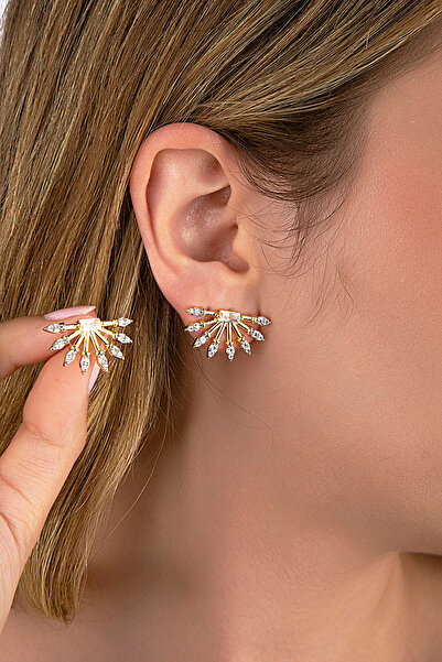 innuendo jewelery أقراط حجرية على شكل شمس باللون الذهبي
