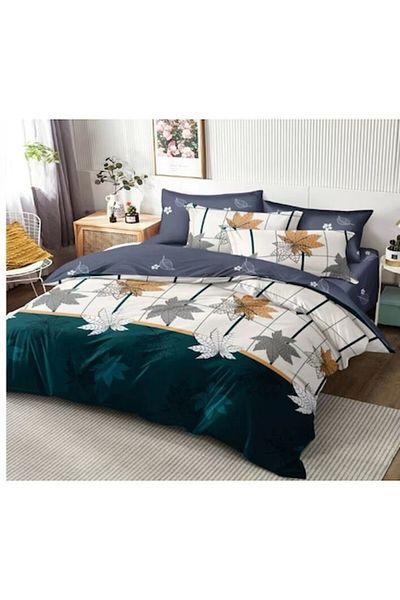 OEM Double Bed Linen, 6 Pieces, for 2 People, 180x200 cm, Autumn Leaf Print, Multicolor